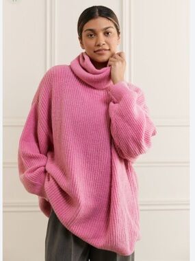 Womance Cozy Oversized Turtleneck Sweater dress size S/M bright pink ribbeb